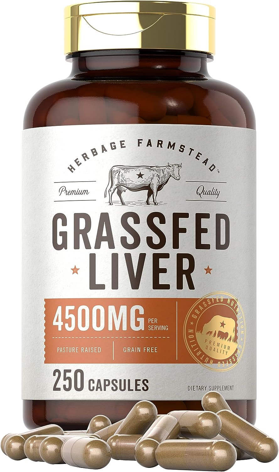 Carlyle Grass Fed Beef Liver Capsules 4500mg | 250 Count | Desiccated Supplement | Non-GMO, Gluten Free | by Herbage Farmstead