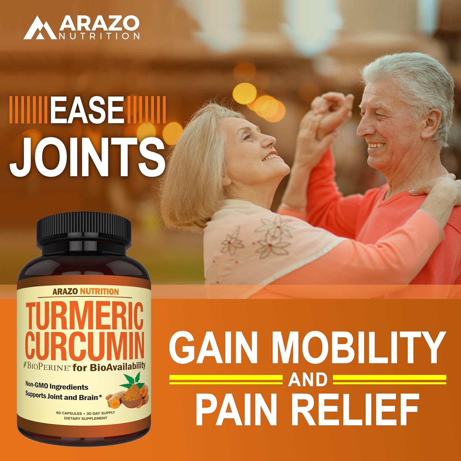 Arazo Nutrition Turmeric Curcumin with BioPerine 1300mg with Black Pepper - Joint Support Nutritional Supplements - 100% Herbal Tumeric Root Capsules : Health & Household