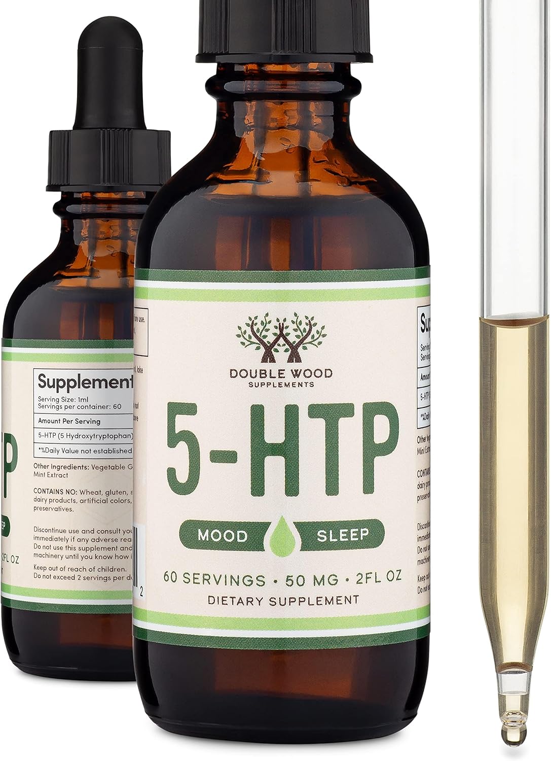 5Htp Liquid Drops - More Absorbable And Effective Than 5 Htp Capsules (60 Servings Of 50Mg 99%+ 5-Htp) Serotonin Supplement For Mood, Sleep, And Relaxation By Double Wood