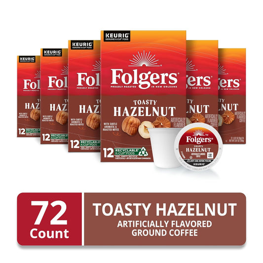 Folgers Toasty Hazelnut Flavored Coffee, 72 Keurig K-Cup Pods