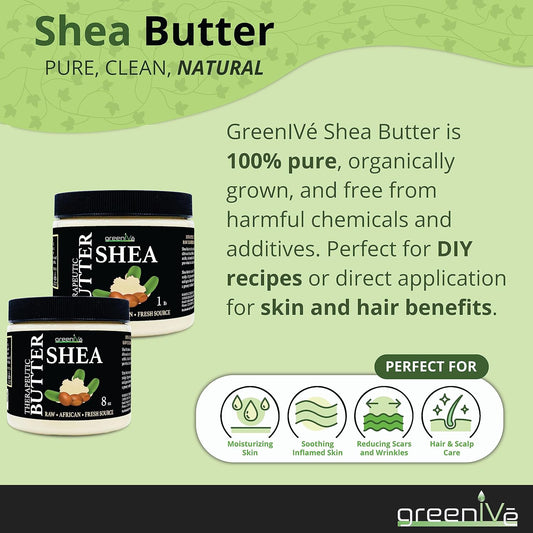 Greenive Shea Butter Raw 100% Pure Organically Grown Ivory Shea For Moisturizing Or Diy Butters, Lotions, Soaps