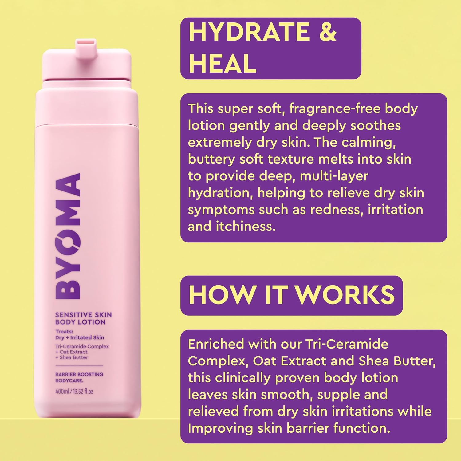 Byoma Sensitive Body Lotion - For Dry, Irritated Skin - Fragrance-Free Moisturizer With Colloidal Oat & Shea Butter - Soothes & Relieves Itching - Skin Barrier Support - 13.52 Fl Oz