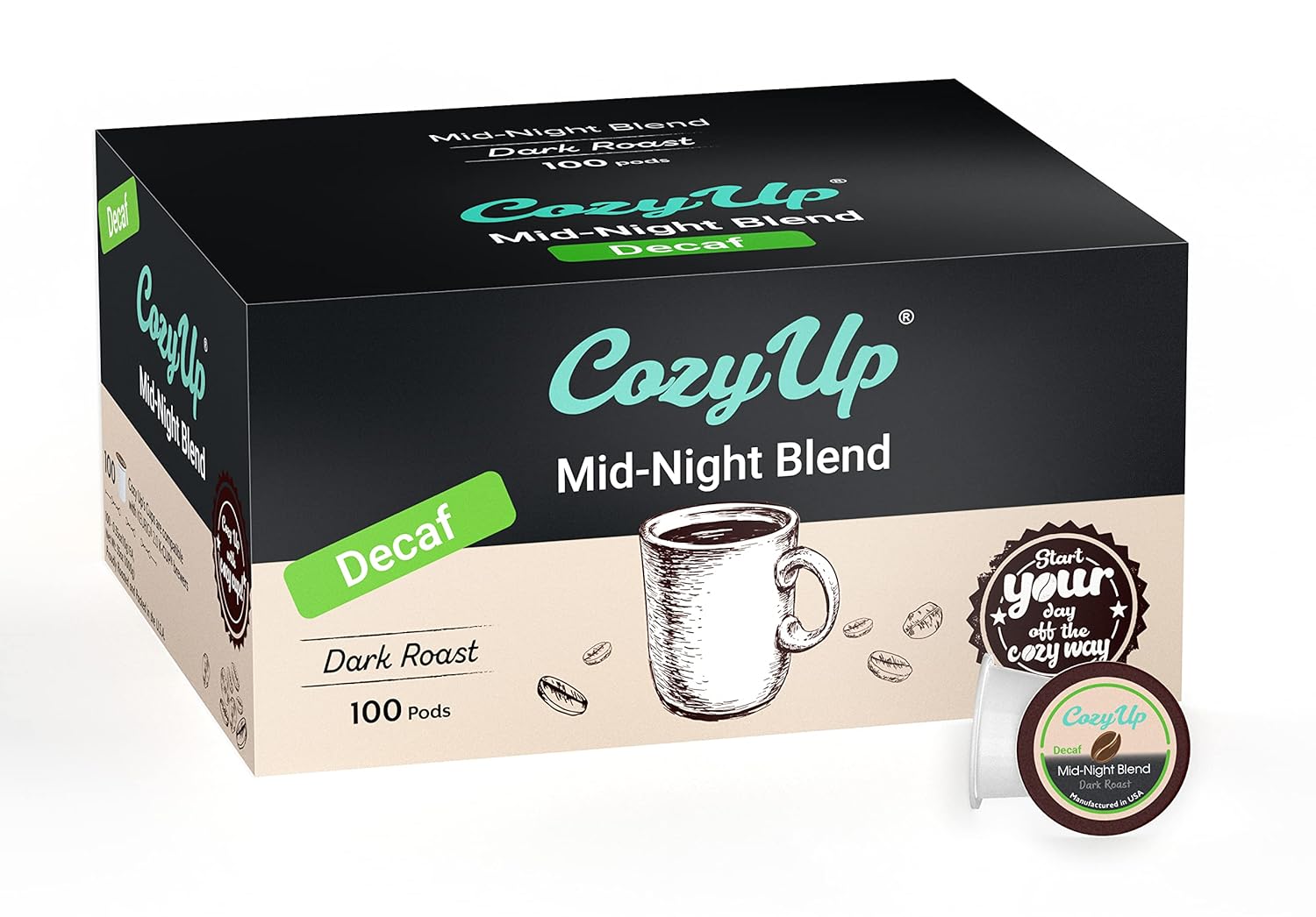 Cozy Up | 100-Count | Decaf Midnight Dessert Blend | Single-Serve Coffee Pods Compatible With Keurig K-Cup Brewers | Dark Roast Coffee