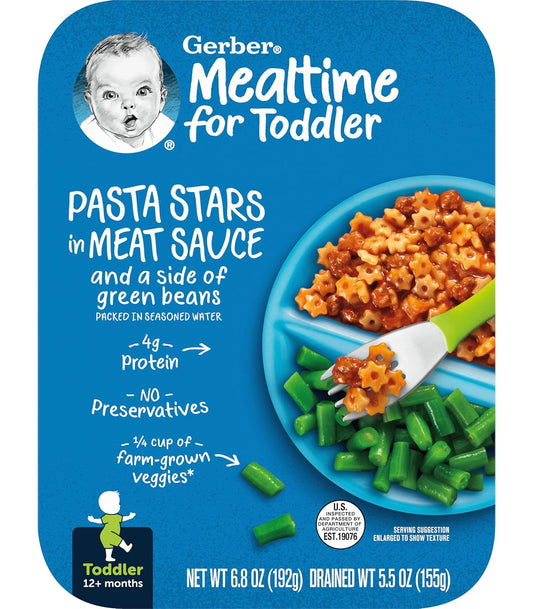 Gerber Mealtime For Toddler Pasta Sauce In Meat Sauce With Side Of Green Beans, Packed In Seasoned Water, Toddler Meal With No Preservatives, 6.8 Oz (Pack Of 3)
