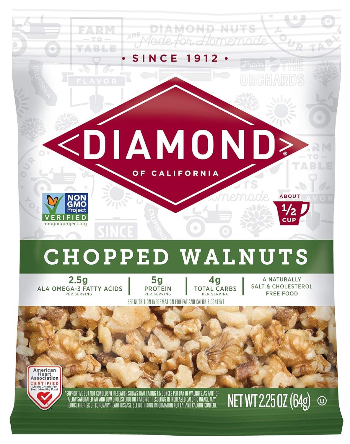 Diamond Of California Chopped Walnuts, 2.25 Oz, 1 Pack