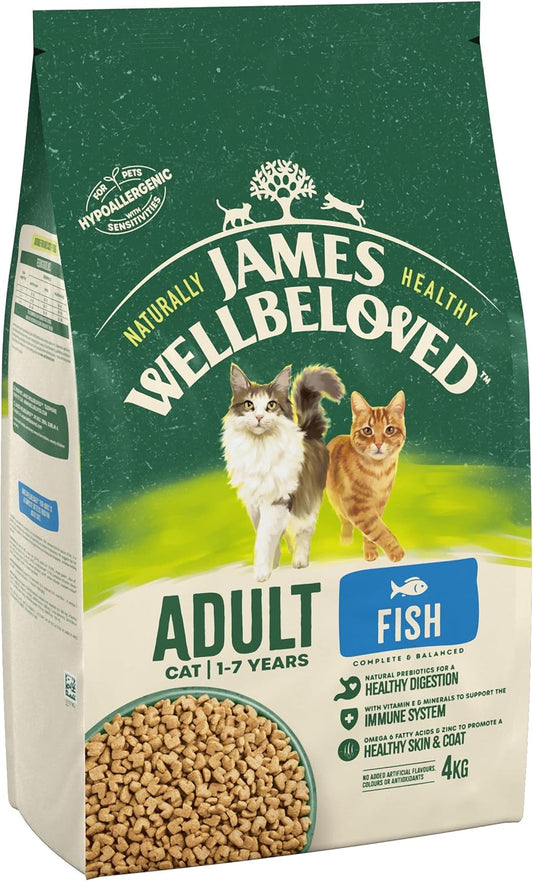 James Wellbeloved Complete Hypoallergenic Adult Dry Cat Food Made With 100% Natural Ingredients and One Source of Animal Protein (Fish), 4 kg?412614