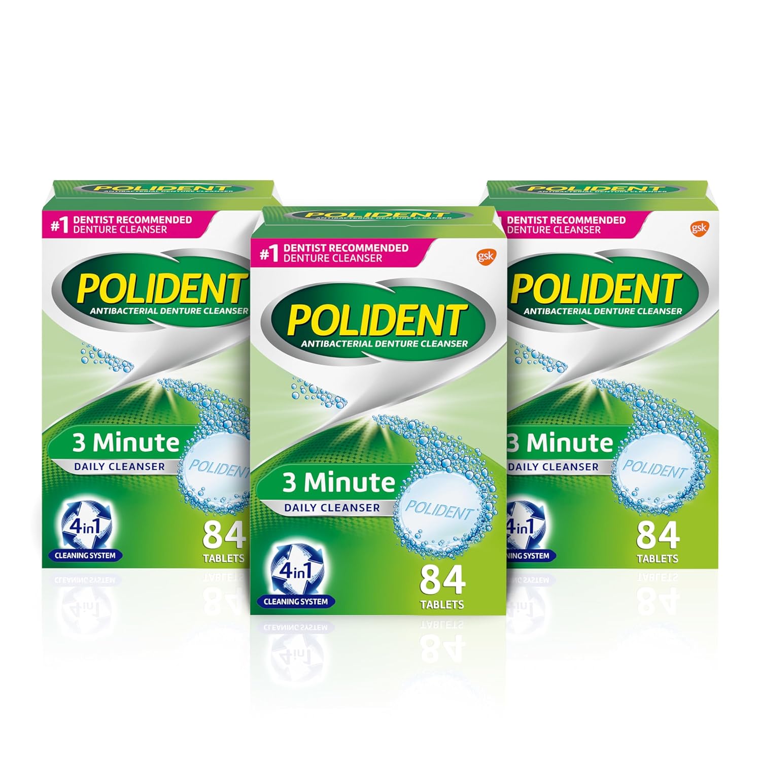 Polident 3 Minute Denture Cleanser Tablets - Cleans Removable Oral Appliances, Clear Retainers, And Mouth Guards - 84 Count (Pack Of 3)