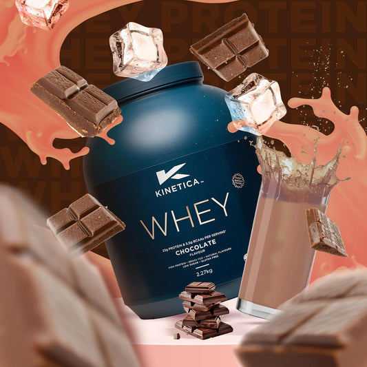 Kinetica Sports Whey Protein Powder - Chocolate Flavour |22G Protein/Serve, 76 Servings/2.27Kg Pack |Gluten Free Supplement | Optimum For Muscle Growth & Recovery |Mixes Well With Water, Milk & Shakes