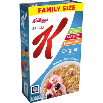 Kellogg's Special K, Breakfast Cereal, Original, Made with Folic Acid, B Vitamins, and Iron, Value Size, 18oz Box(Pack of 6)