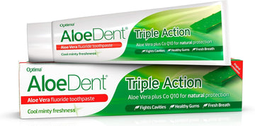 Aloe Dent Triple Action Aloe Vera Toothpaste With Fluoride , Natural Action, Vegetarian , Cruelty Free , Sls Free, Coq10, Healthy Gums , 100 Ml