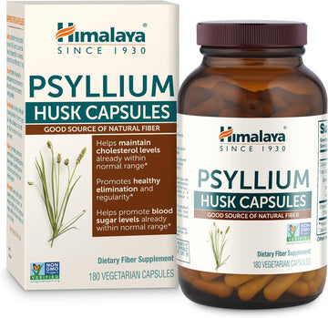 Himalaya Psyllium Husk Capsules, Natural Daily Fiber Supplement, Regularity, Constipation, Supports Heart Health, Appetite Management, Non-Gmo, Gluten Free, Vegan, 180 Capsules