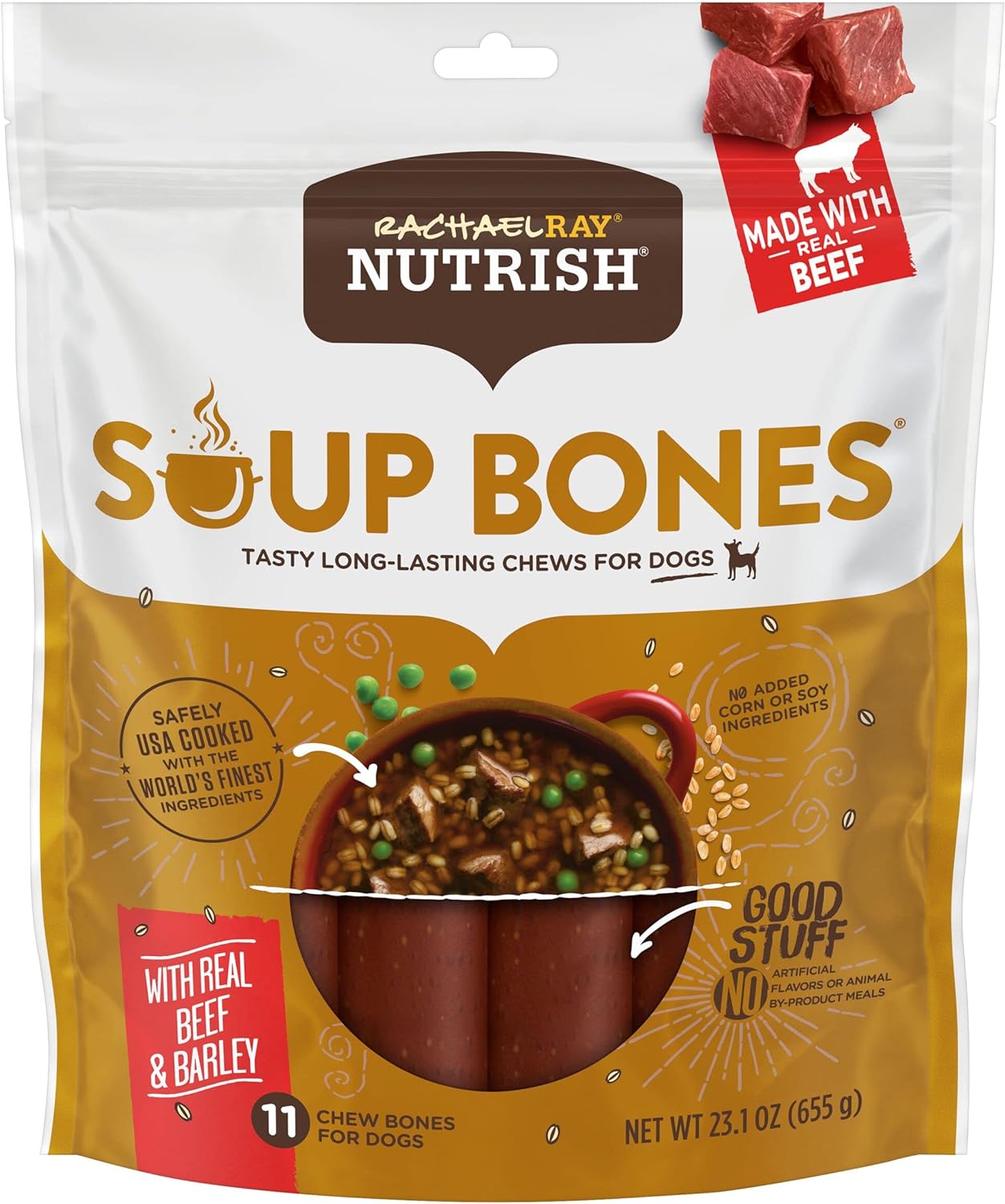 Rachael Ray Nutrish Soup Bones Dog Treats, Beef & Barley Flavor, 11 Bones