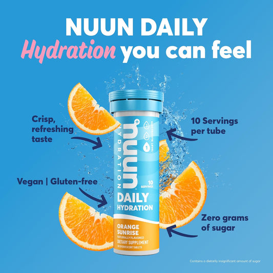 Nuun Hydration Daily, Wellness Electrolyte Tablets, Orange Sunrise | No Sugar | 5 Essential Electrolytes For Hydration| Vegan, Gluten Free | 8 Pack (80 Servings)