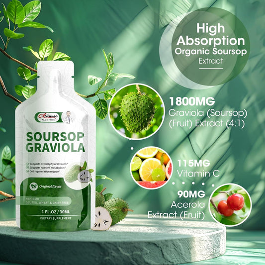 Soursop Graviola Liquid, Soursop Extract Organic Pure For Cell Support & Regeneration, Immune Boost, High Absorption Soursop Bitters Drink/Oral Solution-10 Fl Oz