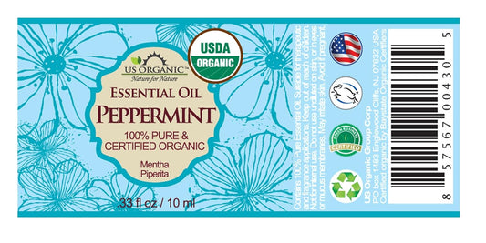 US Organic 100% Pure Peppermint Essential Oil - USDA Certified Organic - 10 ml - w/Improved caps and droppers (More Size Variations Available)