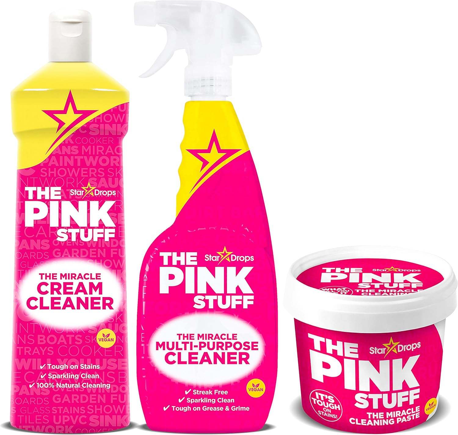 Stardrops - The Pink Stuff Miracle Cleaning Paste, Multi-Purpose Spray, And Cream Cleaner 3-Pack Bundle (1 1 Cleaner)