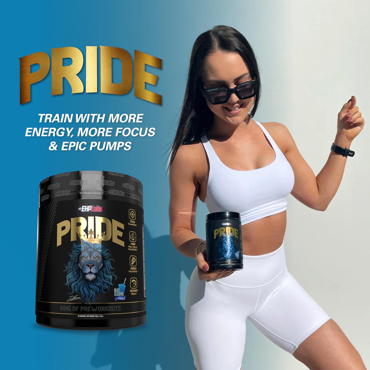 Ehp Labs Pride Pre Workout Powder Energy Supplement - Sugar Free Preworkout For Men & Women, Energy Powder Boost Drink With Bcaa - 280Mg Of Caffeine - Blue Slushie (40 Servings) : Health & Household