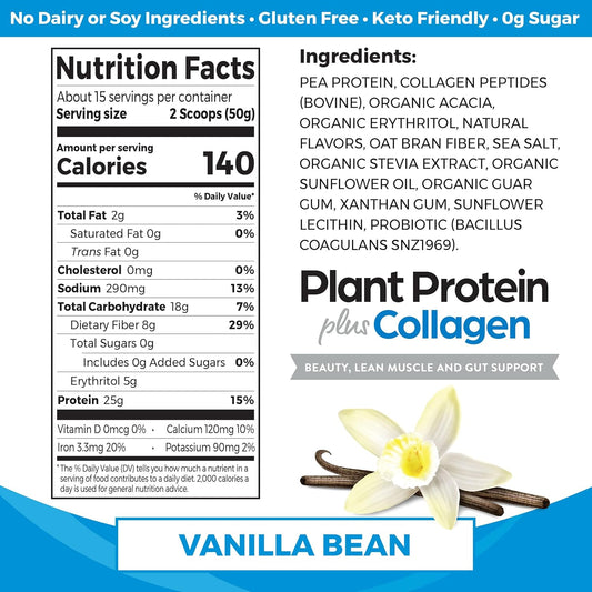 Orgain Protein Powder + Collagen, Vanilla Bean - 25G Of Protein, 10G Collagen Peptides, Type I & Iii, 1B Cfu Probiotics, Supports Hair, Skin, Nail, Joint & Gut Health, Gluten Free - 1.6Lb