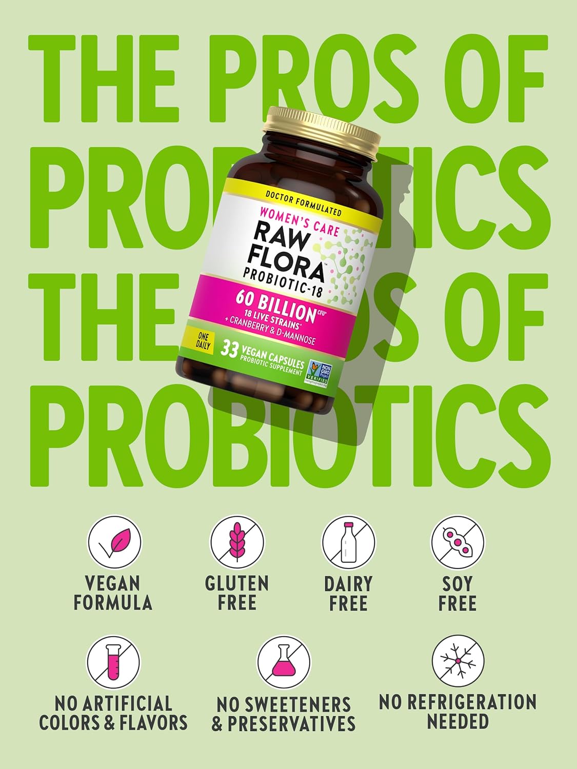 Nature's Truth Raw Flora Probiotics for Women | 60 Billion CFU | 33 Vegan Capsules | with Cranberry & D-Mannose | Vegan & Gluten Free Vitamins : Health & Household