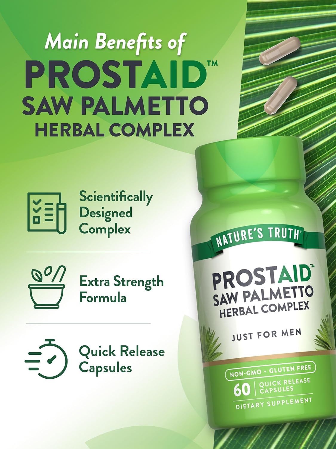 Nature's Truth Prostate Support Supplement | 60 Capsules | Saw Palmetto Herbal Complex | Non-GMO and Gluten Free Prostaid : Health & Household