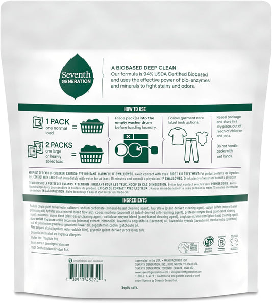 Seventh Generation Laundry Detergent Packs, Lavender, Biobased Deep Clean, Epa Safer Choice Certified, 64 Count