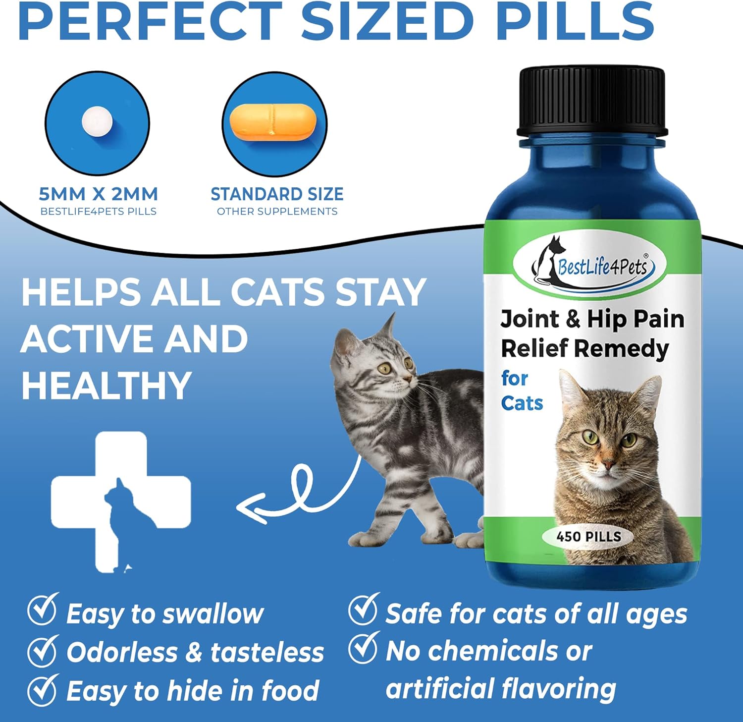 BestLife4Pets Cat Hip and Joint Supplement - Relief from Pain, Inflammation, and Injuries - Improve Mobility - No Odor or Taste - All Natural Easy to Use and Swallow - Pills : Pet Supplies