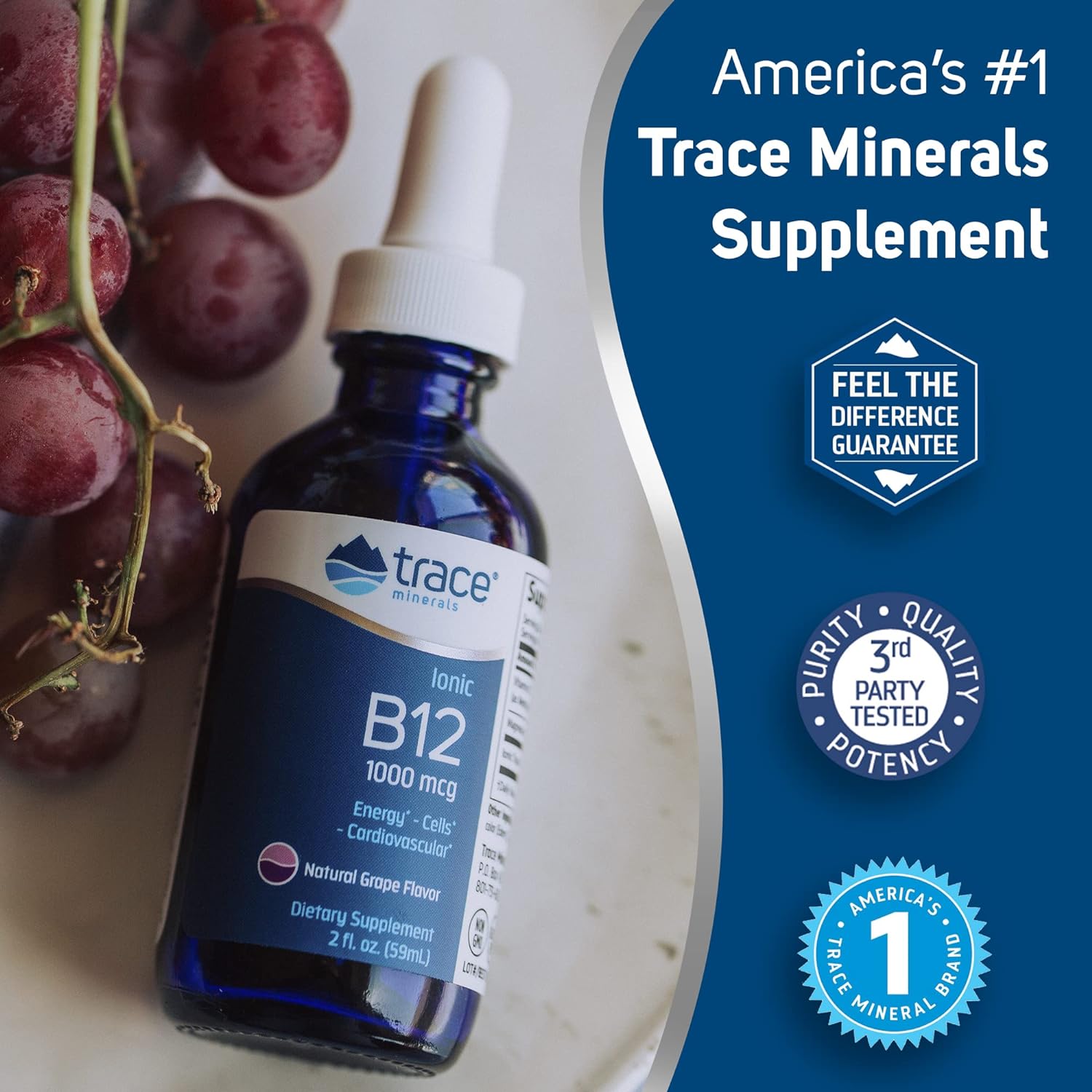 Trace Minerals | Liquid Ionic Vitamin B12 1000 mcg | Dietary Supplement Powerd by Concentrace Full Spectrum Ionic Minerals | 2 fl oz, 59 Servings : Health & Household