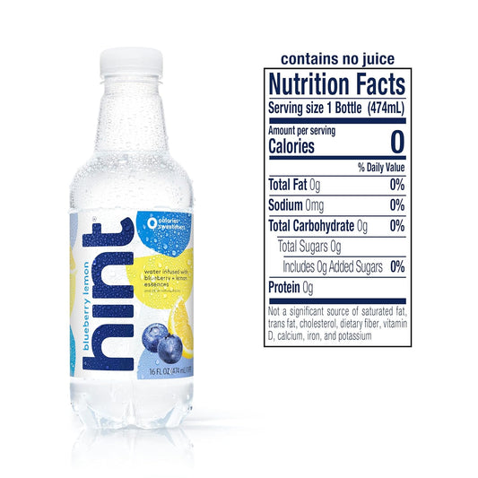 Hint Water Blueberry Lemon (Pack Of 12), 16 Ounce Bottles, Pure Water Infused With Blueberry And Lemon, Zero Sugar-Calories-Sweeteners-Preservatives-Artificial Flavors, 16 Fl Oz (Pack Of 12)