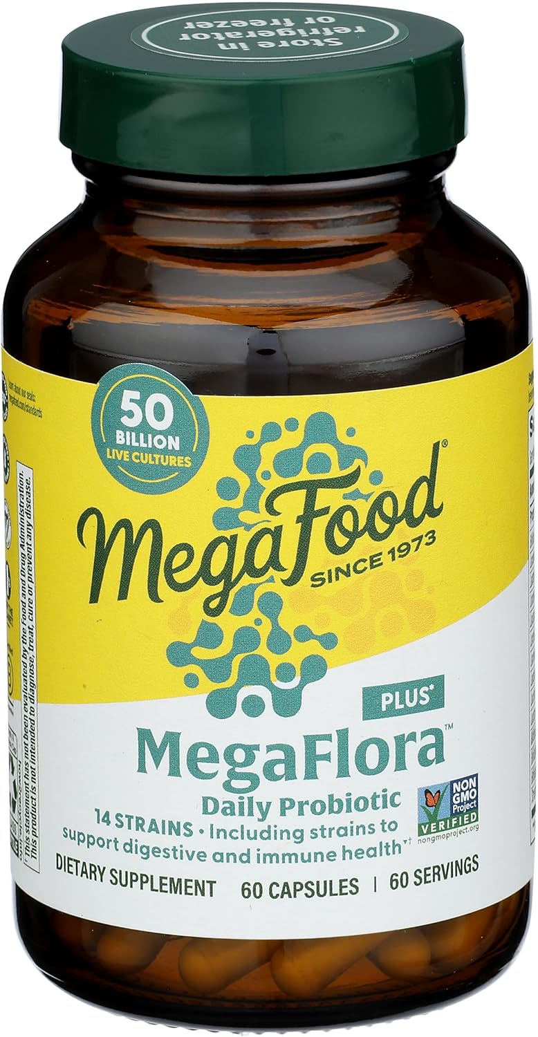 Megafood Megaflora Probiotic Plus - Probiotics For Women And Men - 50 Billion Cfus & 14 Strains - Probiotics For Digestive Health & Immune Support - Vegan - Made Without 9 Food Allergens - 60 Caps