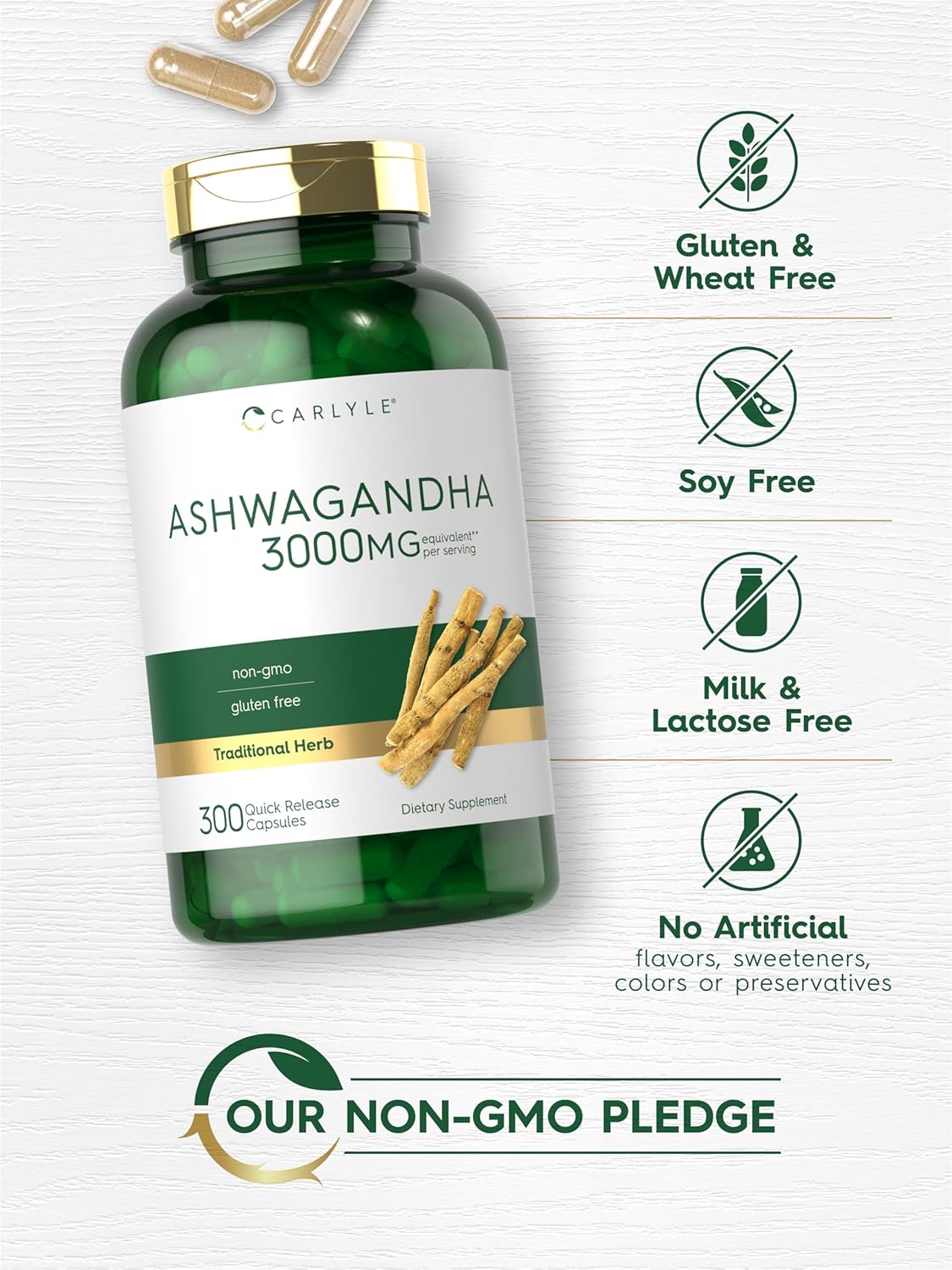 Carlyle Ashwagandha Supplement 3000mg | 300 Capsules | Root Extract Supplement | Non-GMO, Gluten Free : Health & Household