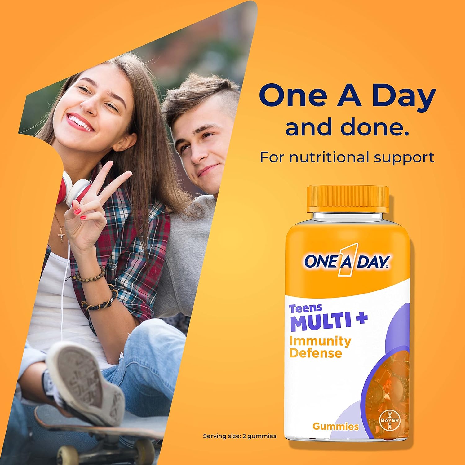 ONE A DAY Teen Multi+ Immunity Defense Vitamins, Multivitamin Gummies With Boost of Immunity Support with Vitamins A, C, D, E, Selenium & Zinc, 120 Count : Health & Household