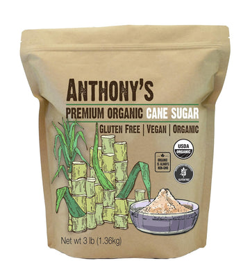 Anthony'S Organic Cane Sugar, 3 Lb, Granulated, Gluten Free & Non Gmo