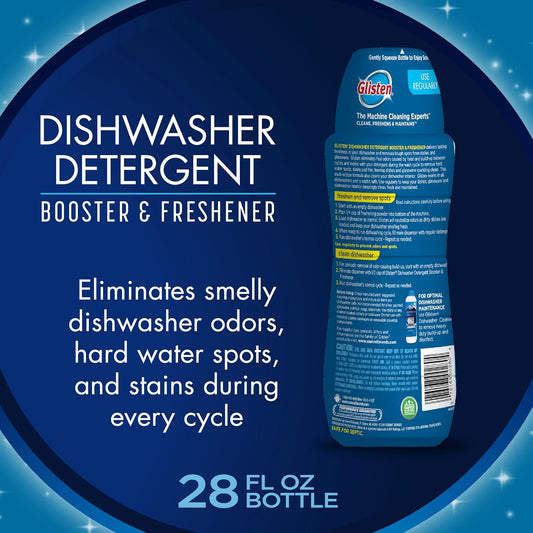 Glisten Dishwasher Detergent Booster And Freshener, Helps Eliminate Odors, Spots, And Stains, Lemon Scent, 28 Ounce Bottle