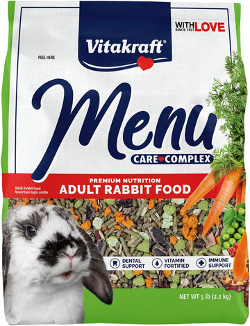 Vitakraft Menu Premium Rabbit Food - Alfalfa Pellets Blend - Vitamin And Mineral Fortified, Carrots,Greens,Grains,Fruits, 5 Lb