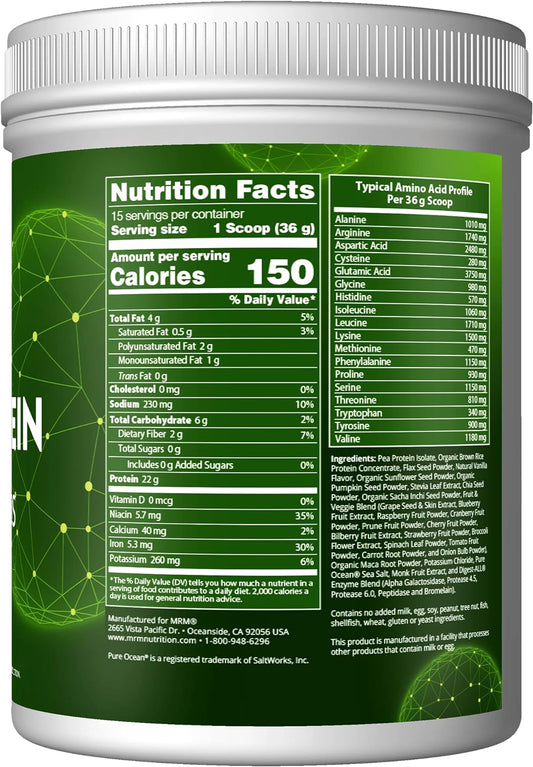 MRM Nutrition Veggie Protein with Superfoods | Vanilla Flavored | 22g Complete Protein | Over 8.8g Essential Amino acids | 13 superfoods | with Omega 3s and Omega6s | Keto Friendly | 30 Servings : Health & Household