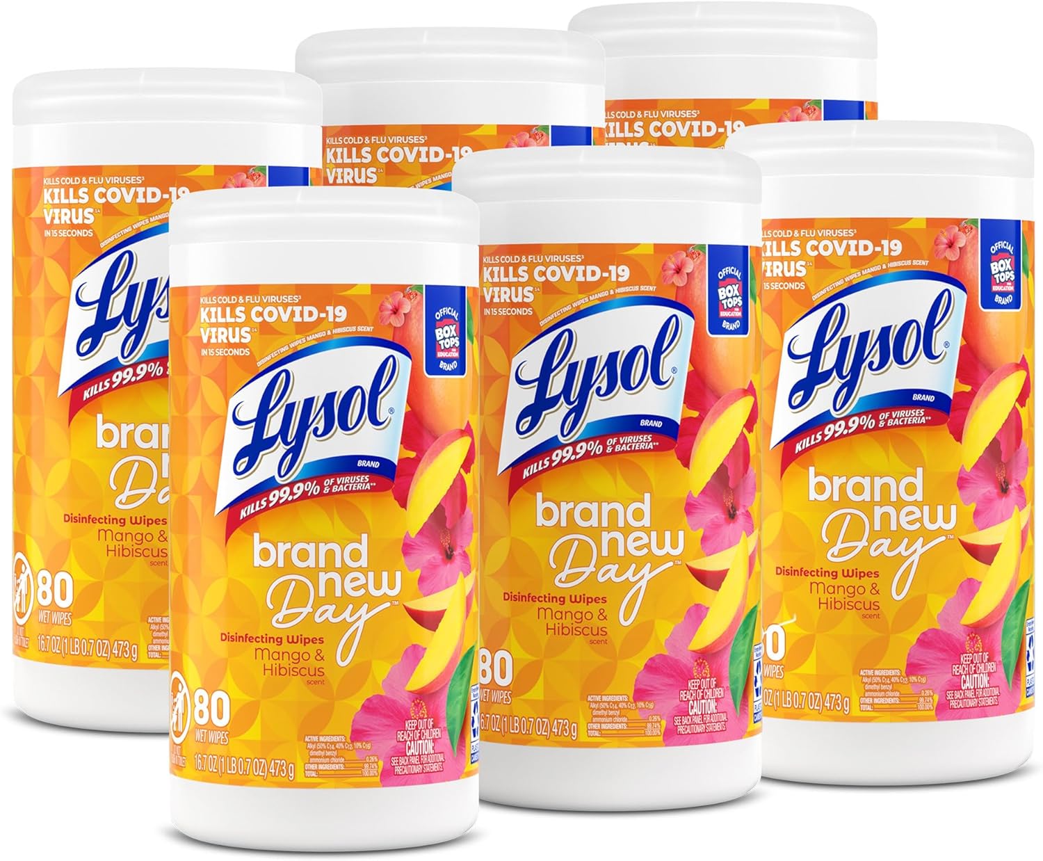 Lysol Disinfecting Wipes, Mango & Hibiscus, Pack Of 6, 80Ct