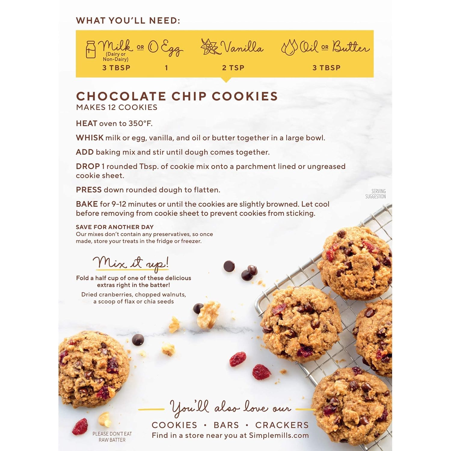 Simple Mills Almond Flour Baking Mix, Chocolate Chip Cookie Dough Mix - Gluten Free, Plant Based, 9.4 Ounce (Pack of 6) : Grocery & Gourmet Food