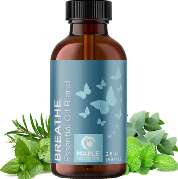 Breathe Blend Essential Oil For Diffuser - Invigorating Breathe Essential Oil Blend With Eucalyptus Peppermint Tea Tree And Mint Essential Oils For Diffusers For Home And Shower Aromatherapy 2Oz