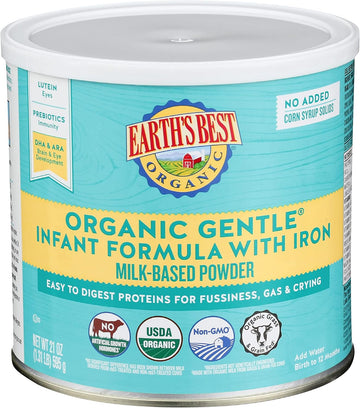 Earth'S Best Organic Baby Formula For Babies 0-12 Months, Powdered Milk-Based Gentle Formula With Iron And Easy To Digest Proteins, 21 Oz Formula Container