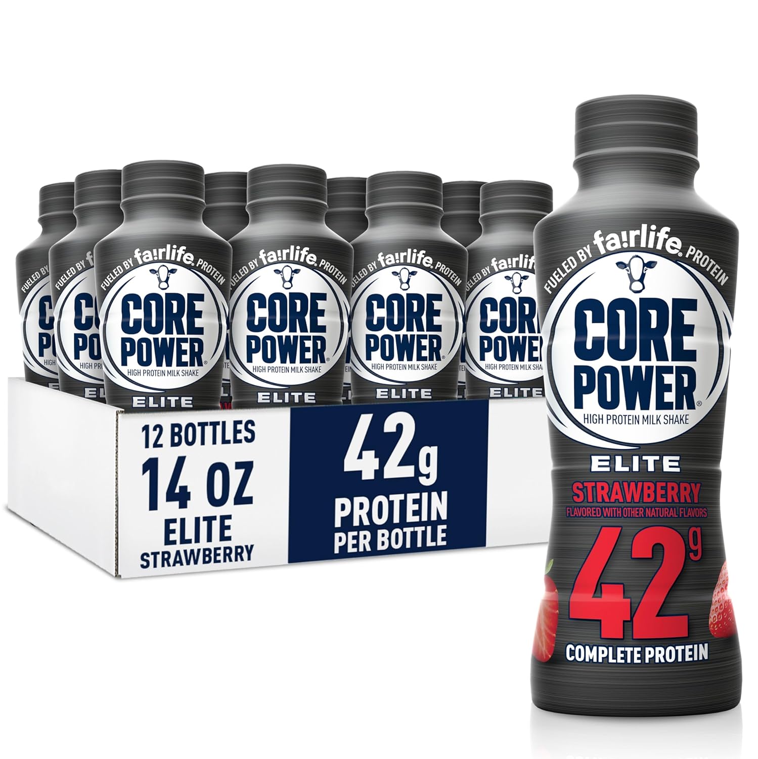 Core Power Fairlife Elite 42G High Protein Milk Shake Bottle , Ready To Drink For Workout Recovery, Strawberry, 14 Fl Oz, Liquid, Kosher (Pack Of 12)