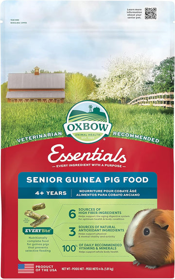 Oxbow Essentials Senior Guinea Pig Food - All Natural Food Pellets For Senior Guinea Pigs - 4 Lb