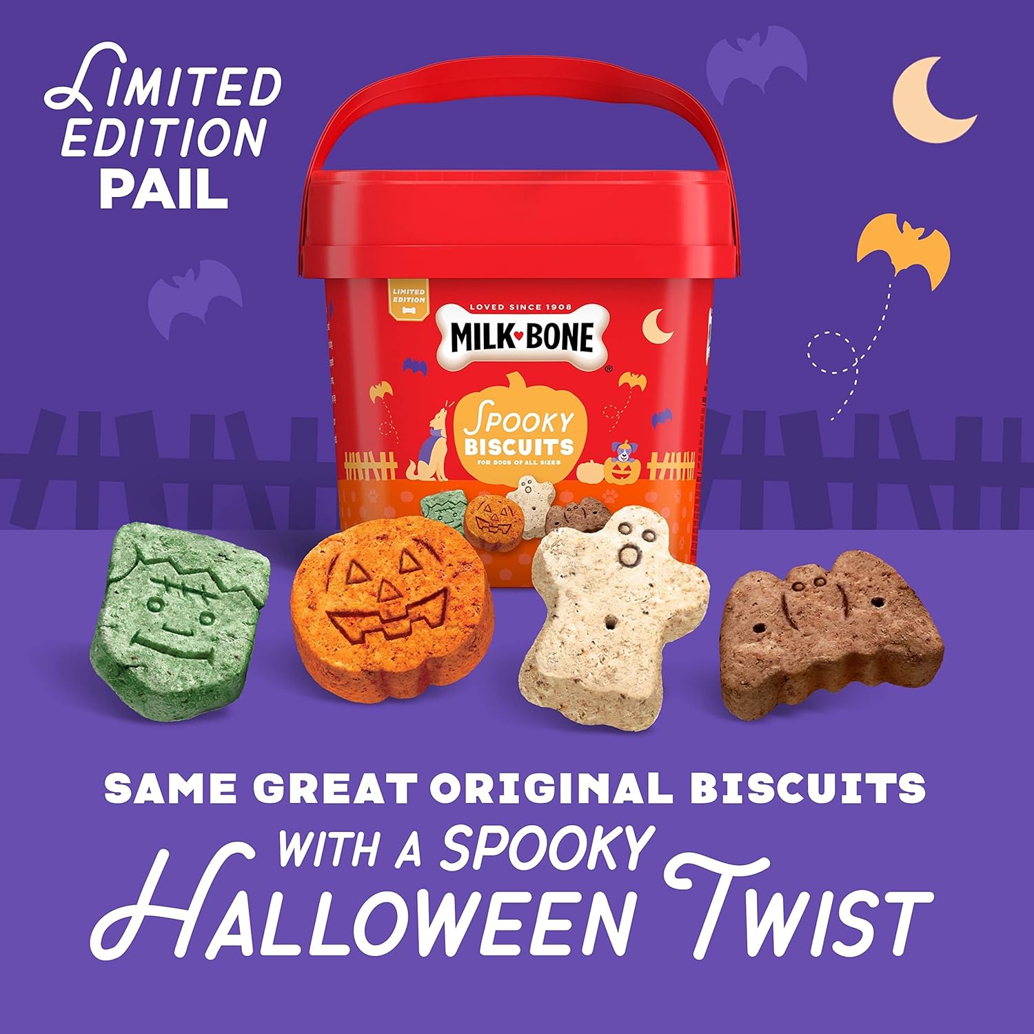 Milk-Bone Limited Edition Halloween Spooky Biscuit Dog Treats, 24 Ounce Pail