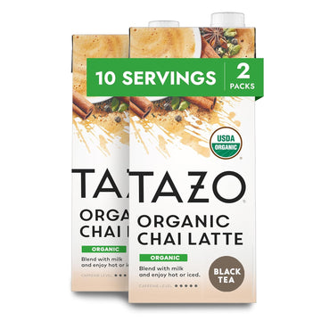 Tazo Organic Chai Latte, Black Tea Concentrate, Easy-To-Serve Chai Tea For Everyday Lattes, Hot Or Iced Tea And Mocktails, 32 Oz Tea Mix Carton (Pack Of 2)