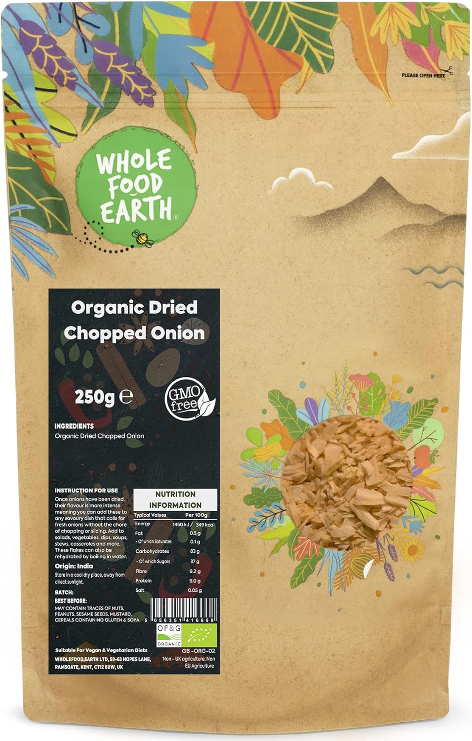 Wholefood Earth Organic Dried Chopped Onion 500 G | Gmo Free | Certified Organic