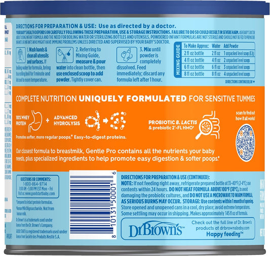 Good Start | Dr. Brown’S Gentle Pro, Baby Formula Powder, For Sensitive Tummies, Easy Digestion And Softer Poops, Infant Formula With Probiotics, Dha, Non-Gmo, 20 Ounce