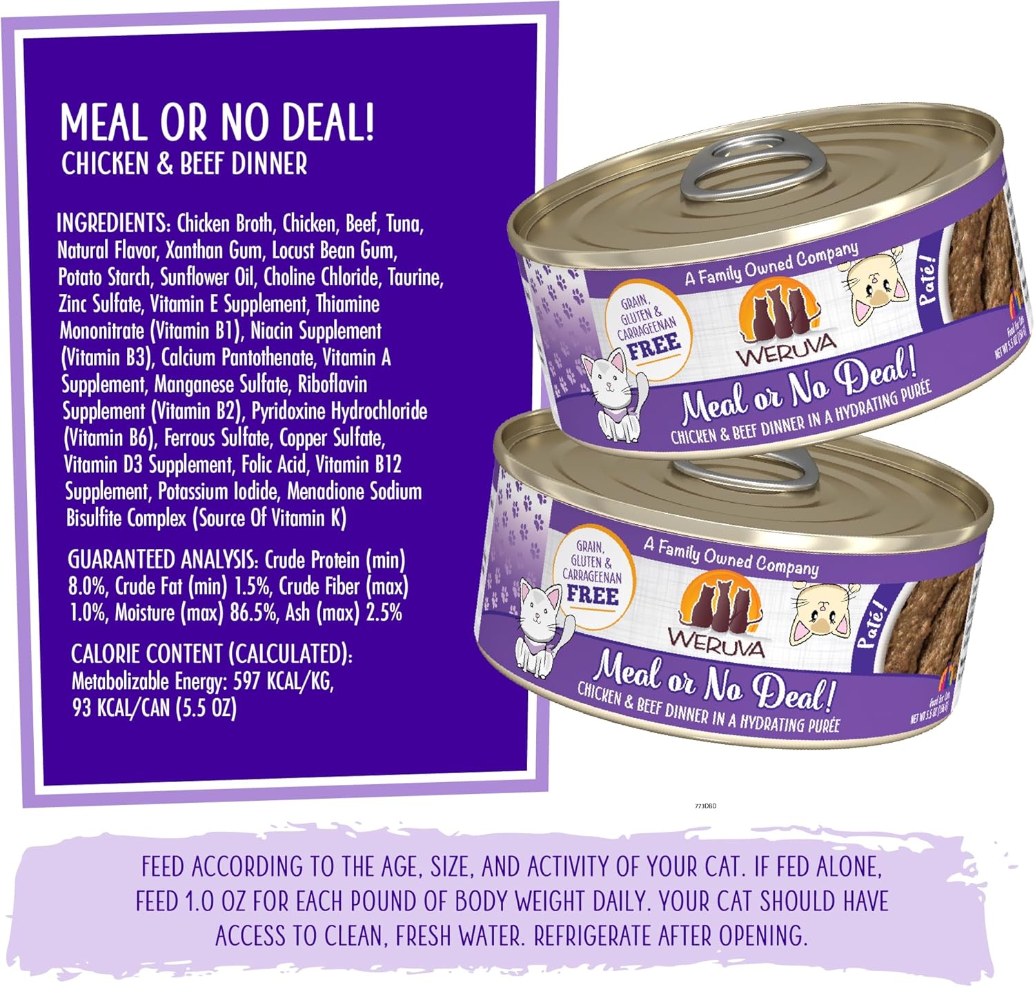 Weruva Wet Cat Food, Meal or No Deal with Chicken and Beef Pate, 5.5oz Can, Pack of 8