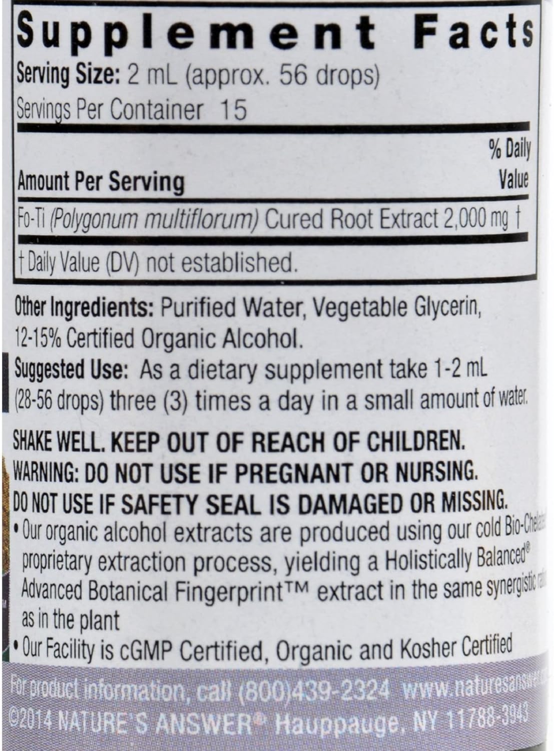 Nature's Answer Fo-Ti Root with Organic Alcohol, 1-Fluid Ounce | Promotes Hair, Skin, and Nails | Glute-Free | Vegan | Non-GMO | Single Count : Health & Household
