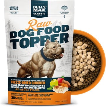 Bully Max Freeze-Dried Raw Dog Food Toppers For Puppies & Adult Dogs - Chicken With Real Fruits & Veggies - Natural Meal Enhancers With Vitamins & Minerals - Feed As Puppy Treat Or Dog Meal