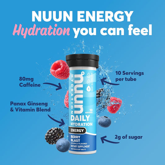 Nuun Energy: Caffeine, B Vitamins, Ginseng, Electrolyte Drink Tablets, Mixed Flavors, 10 Count (Pack Of 4)