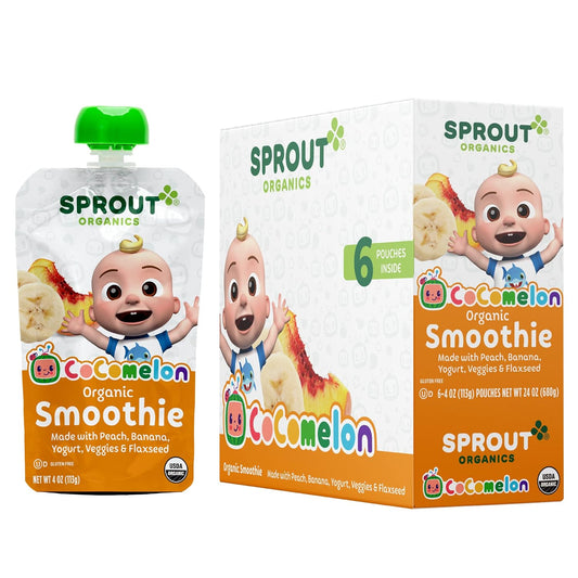 Sprout Organic Baby Food, Stage 4 Toddler Smoothie Pouches, Peach Banana With Yogurt, 4 Oz Purees (Pack Of 12)